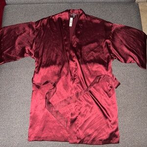 Victoria Secret Elegant Burgundy Silk Satin Robe